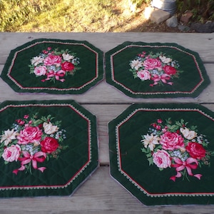 Placemats Vtg Set of 4 Green Pink Rose to Make, adding trim on them, Vintage Placemat Holiday Decor 2 sets Available Daysgonebytreasures *y