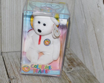 Ty Color Me Beanie Bear in Case 2002, Ty White Bear, Vintage Ty Bear, Vintage Stuffed Animals, Gift, Memories, Daysgonebytreasures **y