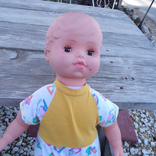 Vtg Large Baby Doll, Cloth Rubber Doll, Doll w Molded Hair, Blinking Eye Doll, Vtg Doll, Gift, Prop, Memories, Daysgonebytreasures,