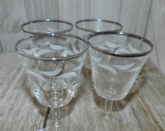 WINE GLASSES Vtg Set of 4 Silver Clear Brandy Glasses Vintage Glasses Wedding Gift, Barware Vintage Barware Gift Prop Daysgonebytreasures **