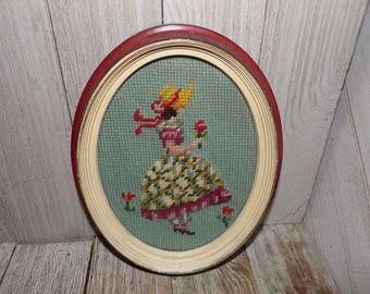 Mujer bordadora, pequeño cuadro bordado, arte de pared, decoración campestre de niña joven, decoración del hogar, regalo de recuerdos Daysgonebytreasures *y
