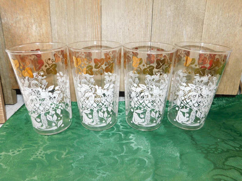 Tumbler Drinking Glasses Midcentury White & Gold Glasses Etsy