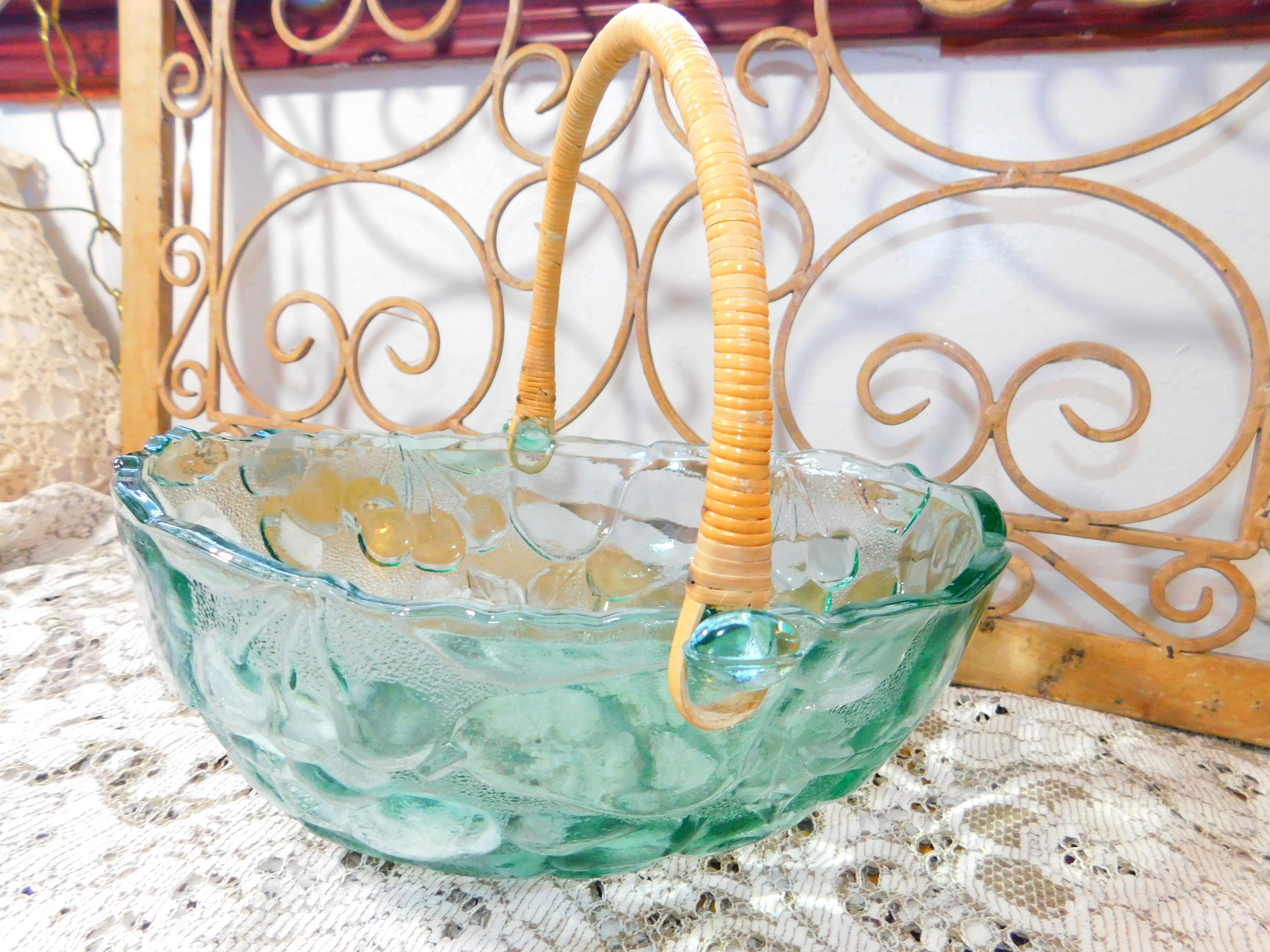 Fruit Bowl Glass fruit bowl Embossed Glass Bowl Wooden Etsy