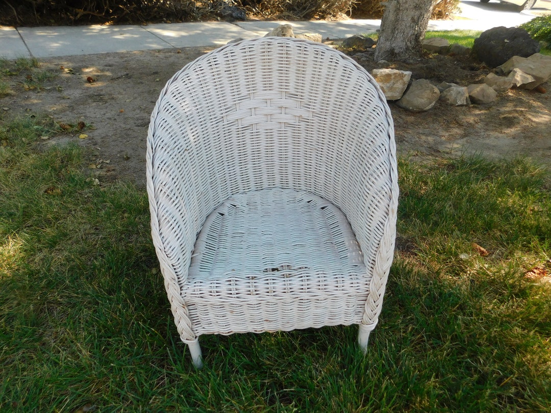 Child's Toddler White Wicker Chair, Small Wicker Chair, Doll Wicker