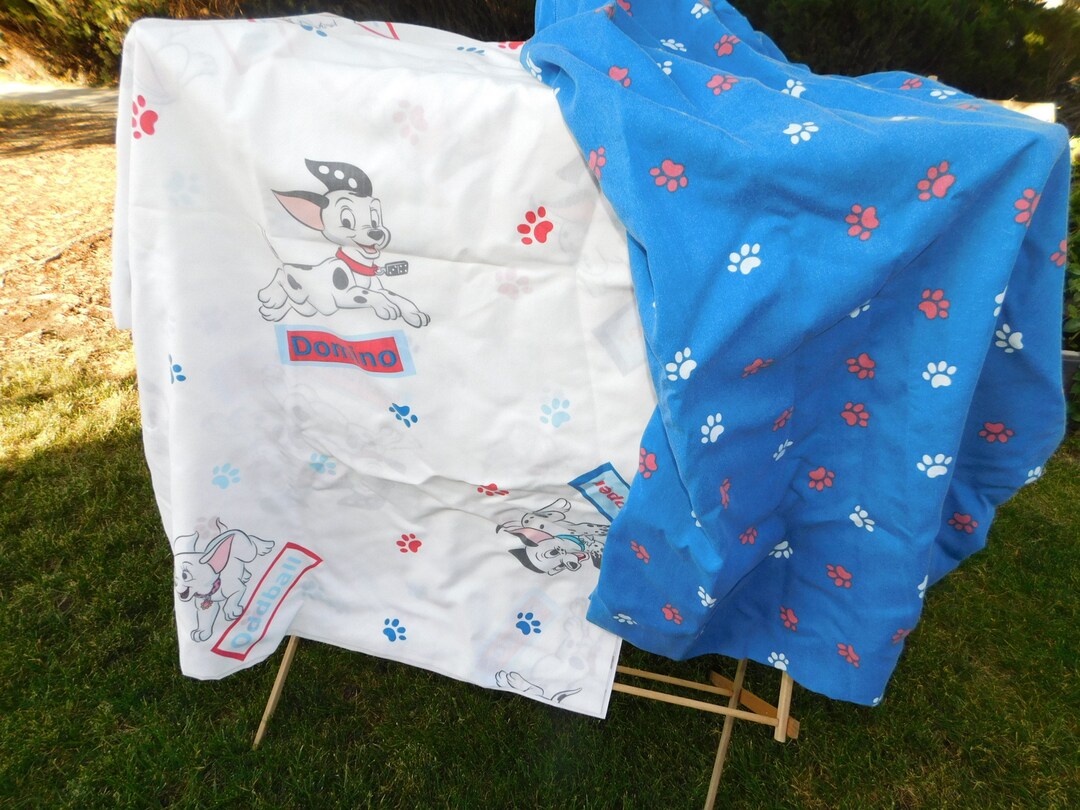 Vintage Dalmatian Sheet Set Twin Sz, Vintage Bedding, Disney, Flat Sheet, Fitted Sheet No Pillow