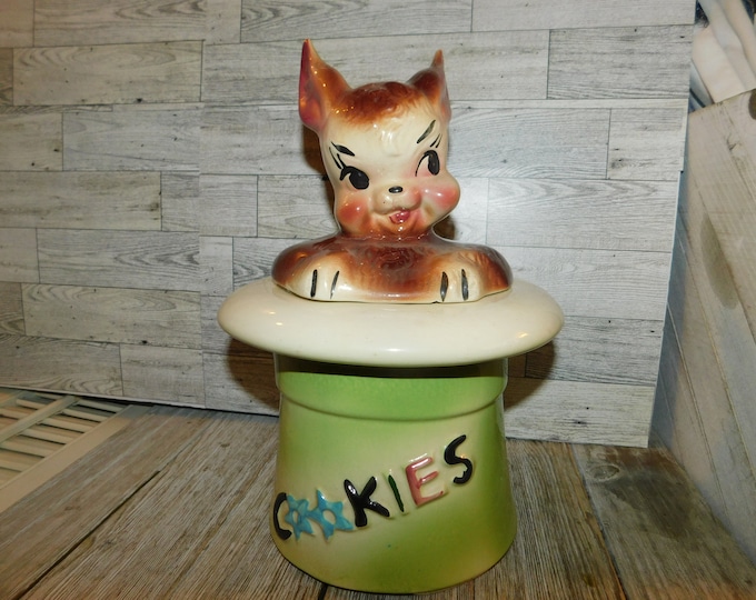 Vintage Rabbit in Hat Cookie Jar, Hard to Find, Rabbit, Bunny Cookie