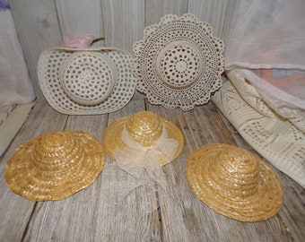 Doll Straw Doll Hats, Fancy Doll Hats, Vtg Doll Clothing, Vtg Bear Hats, Crafts, Memories, Gift, Prop, Daysgonebytreasures *y