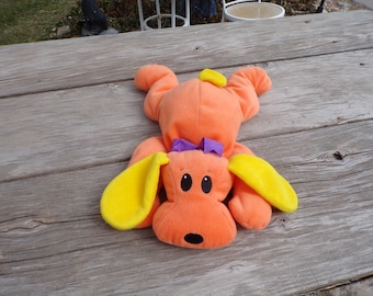 Vtg Ty Pillow Pals Woof Dog 1988 Plush Orange Yellow Puppy Plush animal Stuffed Animal Ty Orange Yellow Puppy Memories Daysgonebytreasures