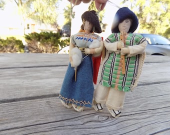 Ethnic Cloth Door Hanging Couple Man w Flute  Artisan Folk Art, Vtg Home Decor, Memories, Gift, Prop, Daysgonebytreasures