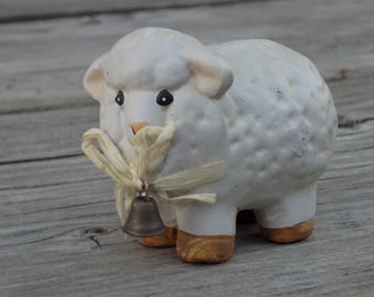 Vintage Ceramic Lamb Figurine with Bell Nostalgic Farmhouse Decor, Spring, Memories, Gift, Prop, Daysgonebytreasures