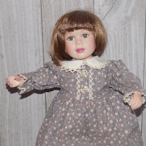 Erica TBC doll 2000, Porcelain Doll, Brown Hair Green Eyes, Floral Dress, White Shoes, Memories, Gift, Prop, Daysgonebytreasures *y