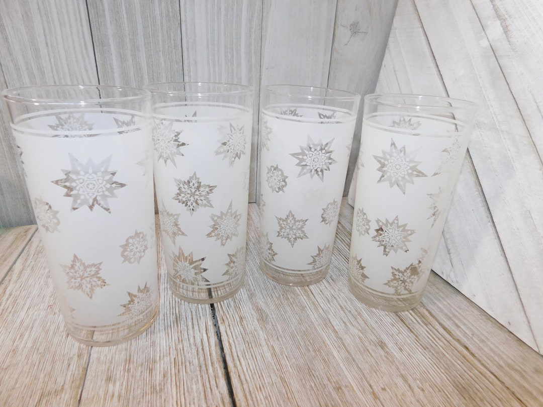 Snow Fox Rocks Glass Set Federal Snowflake Frosted Glass Set of 4, Vintage Winter Glasses ...