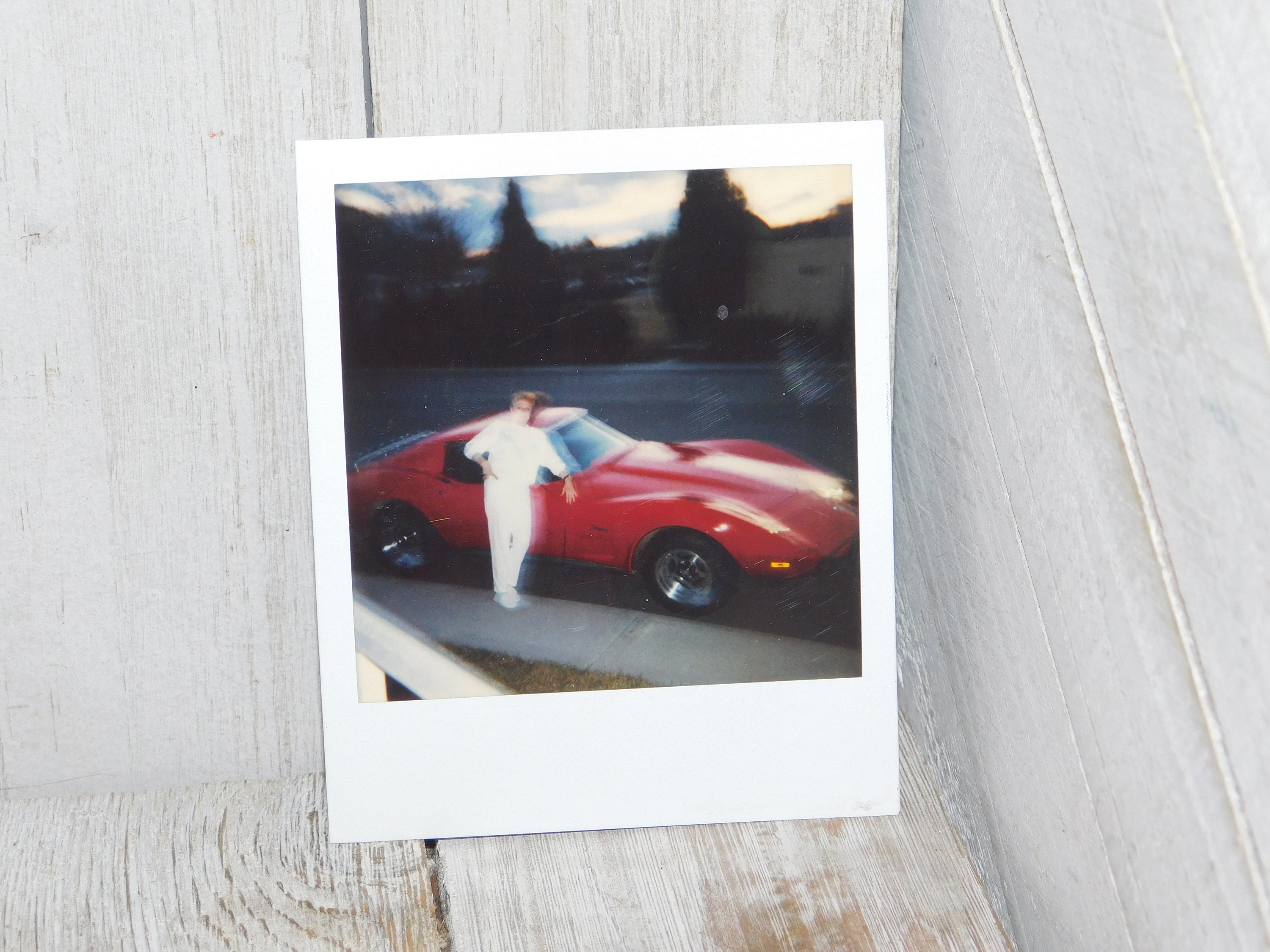 Vintage Polaroid Camera Photo of Girl and Red Corvette Car Etsy