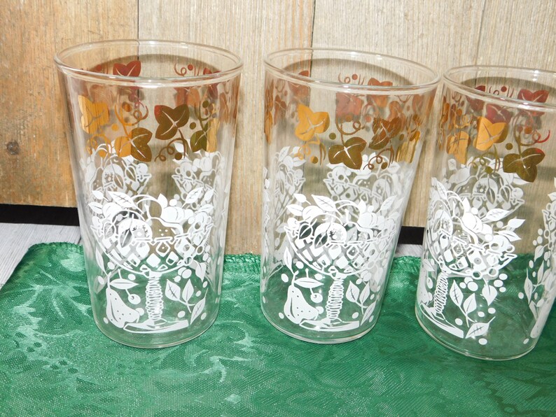 Tumbler Drinking Glasses Midcentury White & Gold Glasses Etsy