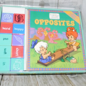 Cave Kids Opposites,  Preschooler Game, Board Book and Block Set, Toddler Learning Set, Vintage Toys, Gift idea, Daysgonebytreasures
