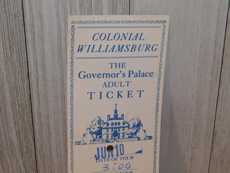 Vtg Colonial Williamsburg the Governor's Palace Ticket Etsy