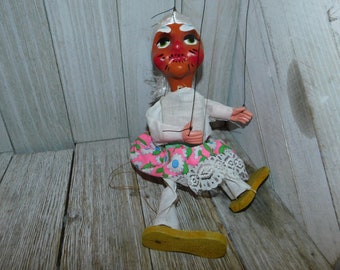 Vintage Wooden Puppet Marinette, Vintage Puppet, Wood Puppet, Gift idea, Puppet Show, Childhood Memories, Daysgonebytreasures