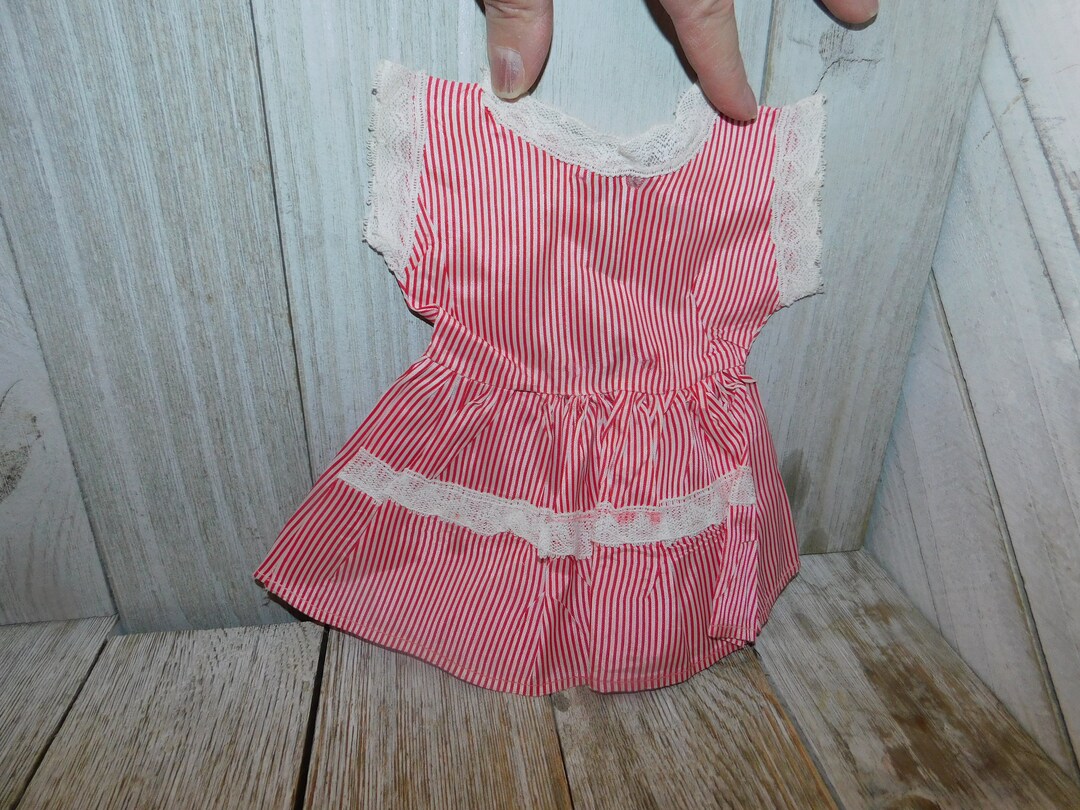 Vintage Red and White Stripped Doll Dress Vintage Doll Dress Etsy