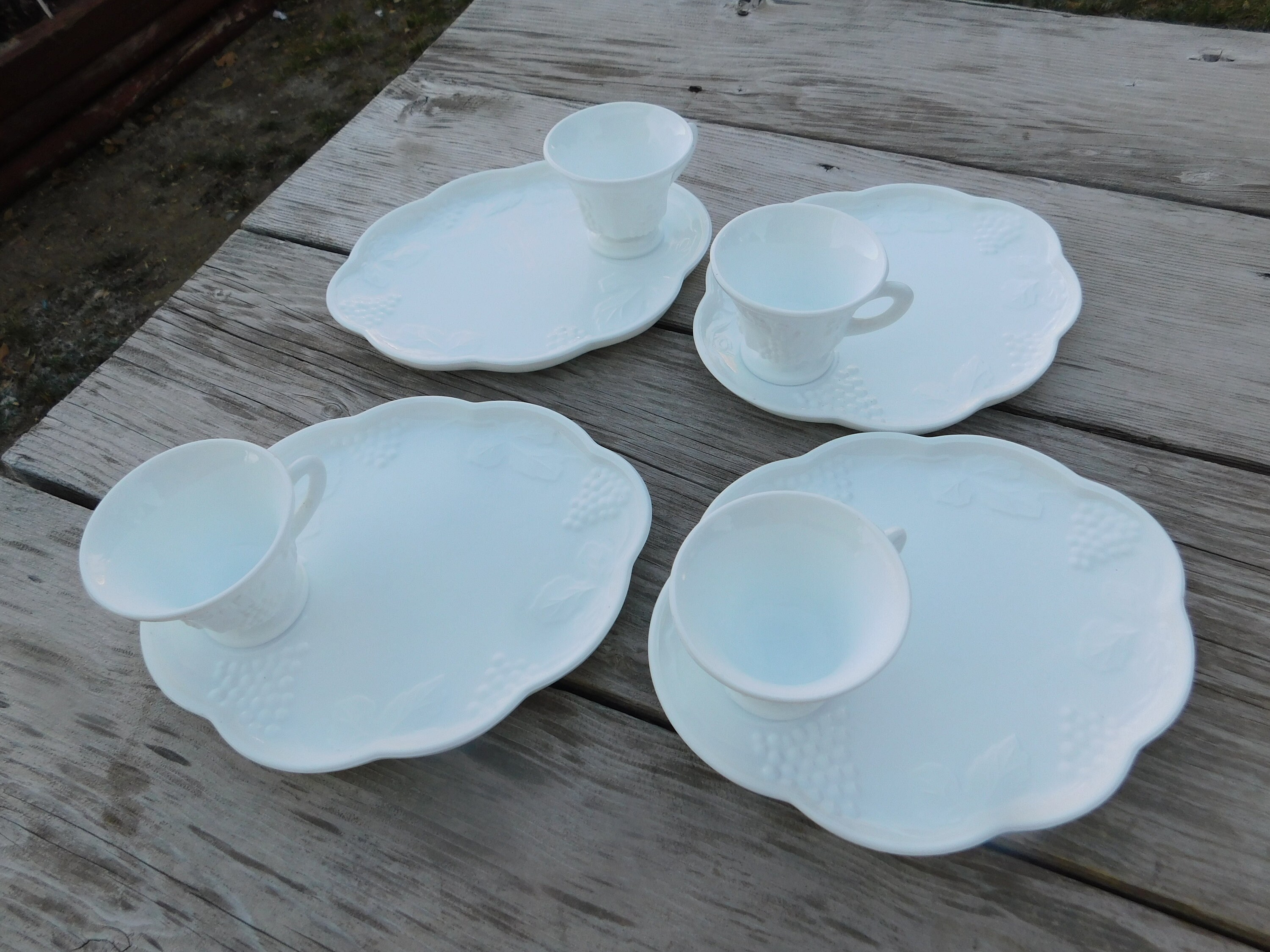 Milk Glass Luncheon Plate and Cup Set Milk Glass Plate Set Etsy UK