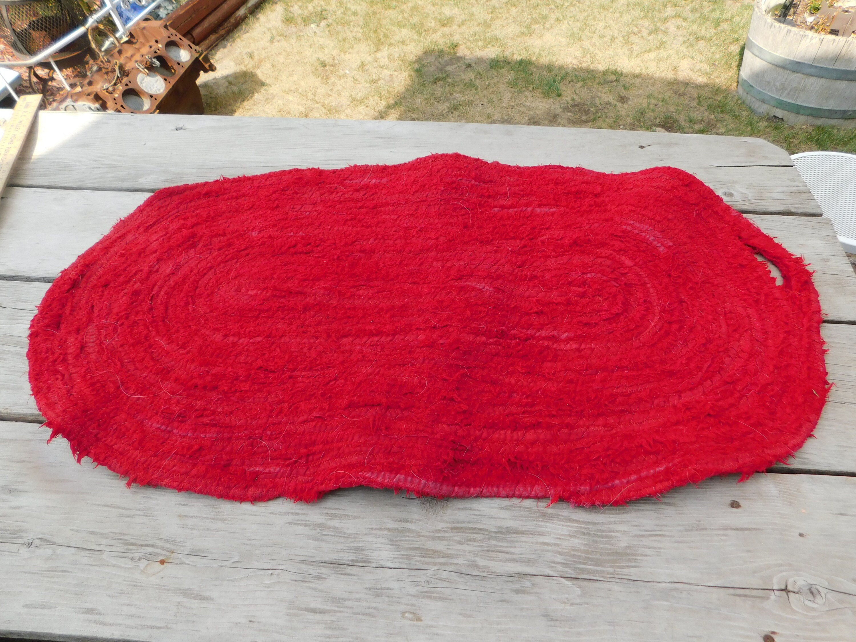 Vtg Red Oval Rag Rug Vintage Red Rug Bathroom Oval Rug Etsy