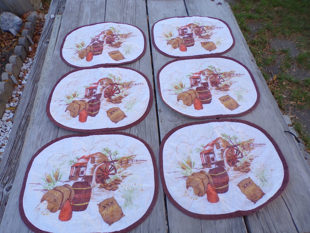 Vtg Oval Cloth Placemats, Country Farm Placemats, Farmhouse Decor, Gift