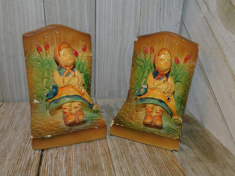 Vintage Little Girl Bookends Vintage Bookends Office Decor Etsy