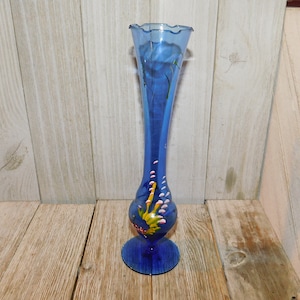 VASE Vintage Blue HAND Painted 10 1/2 In Tall  Blue Vase, Vintage Home Decor, Country Farm Dec, Prop, Memories, Gift, Daysgonebytreasures *