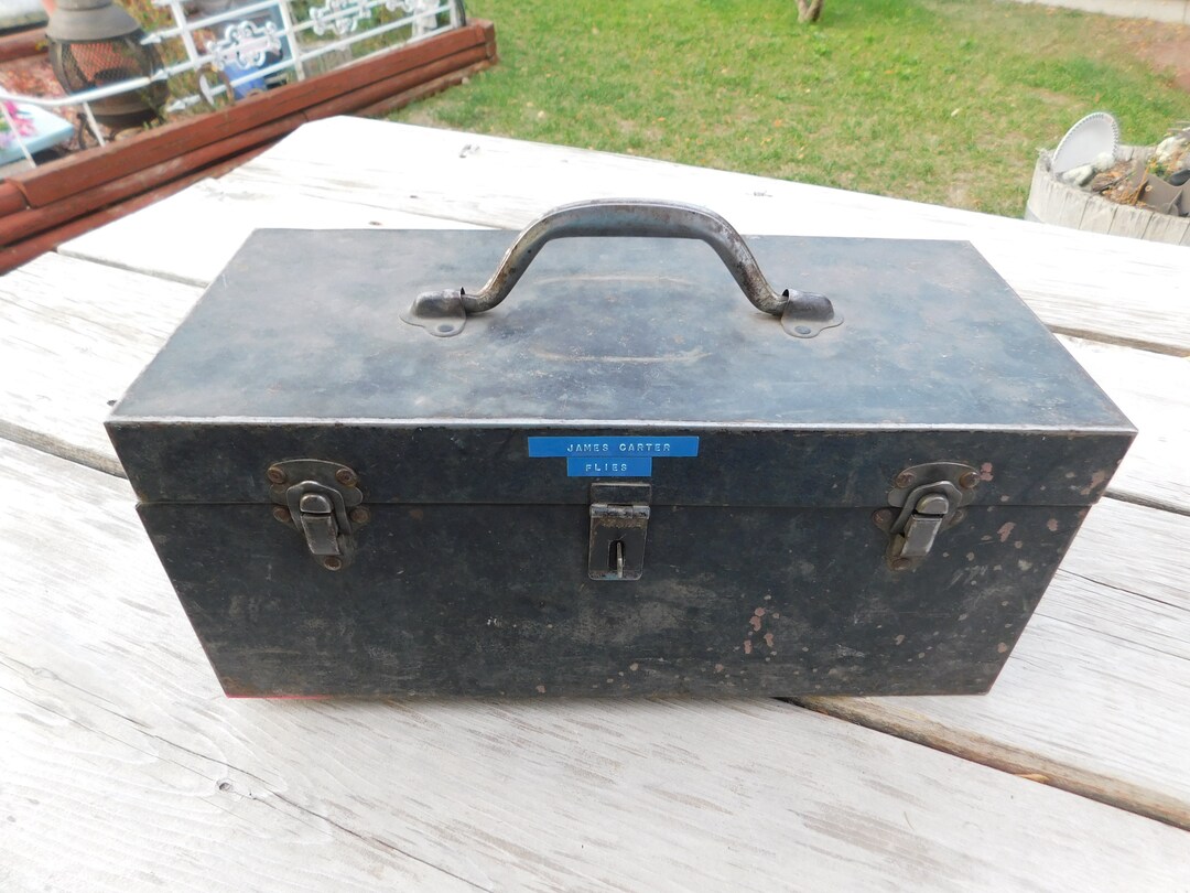 Vintage Metal Vintage Tool Box, Dark Gray Tool Box, Vintage Metal Tool