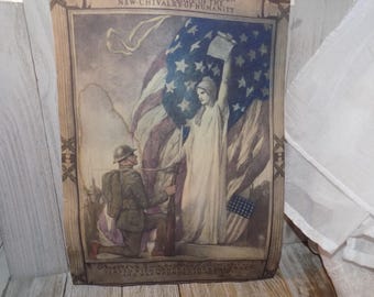 COLUMBIA Gives to Her Son The Accolade If The New Chivalry Of Humanity Poster wall Hanging WW1 History AMERIACA Birthday 250 *y