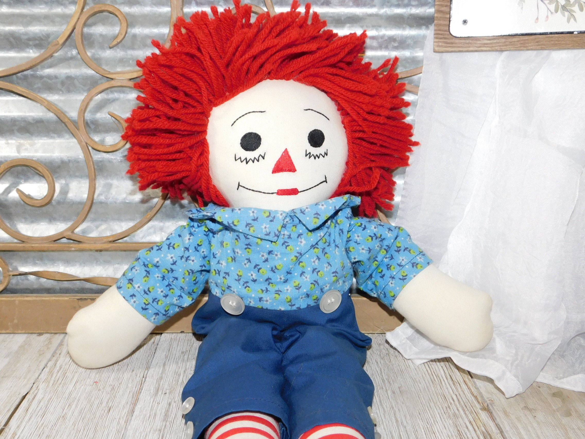 Vintage Raggedy Andy Doll Hand Made Cloth Raggedy Andy Doll Etsy