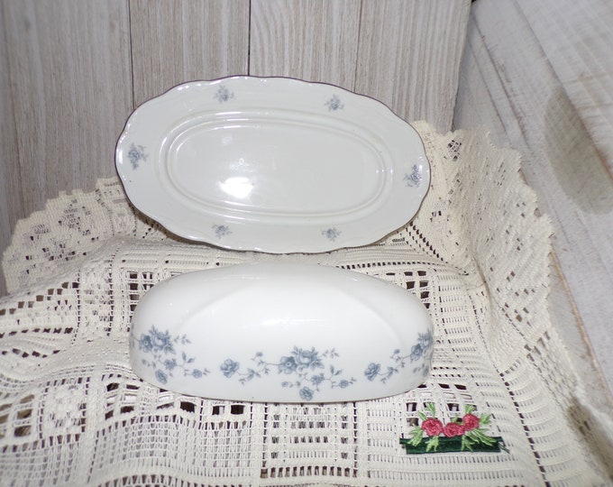Vtg Butter Dish, Blue White Butter Dish, Vintage China Butter Dish, Vtg Tableware, Memories