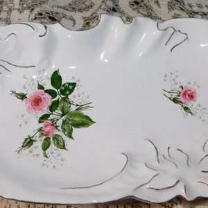 Dish Bowl Pink Rose Ornate Pretty Pink White Flower Candy Dish Snacks Kitchen Vtg Dish Bowl Nut Bowl Cottage Chick Daysgonebytreasures