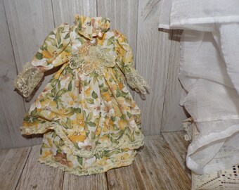 Doll Dress, Vtg Long Sleeved Flower Doll Dress, Ruffled Doll Dress, Victorian Dress, Memories, Gift, Prop, Daysgonebytreasures,