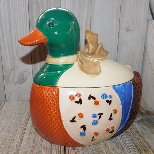 Vtg B&D Quilt Style Duck Cookie JAR, Duck Canister, Canister, Country Farm Decor, Duck Jar, Duck, Country Kitchen, Daysgonebytreasures **