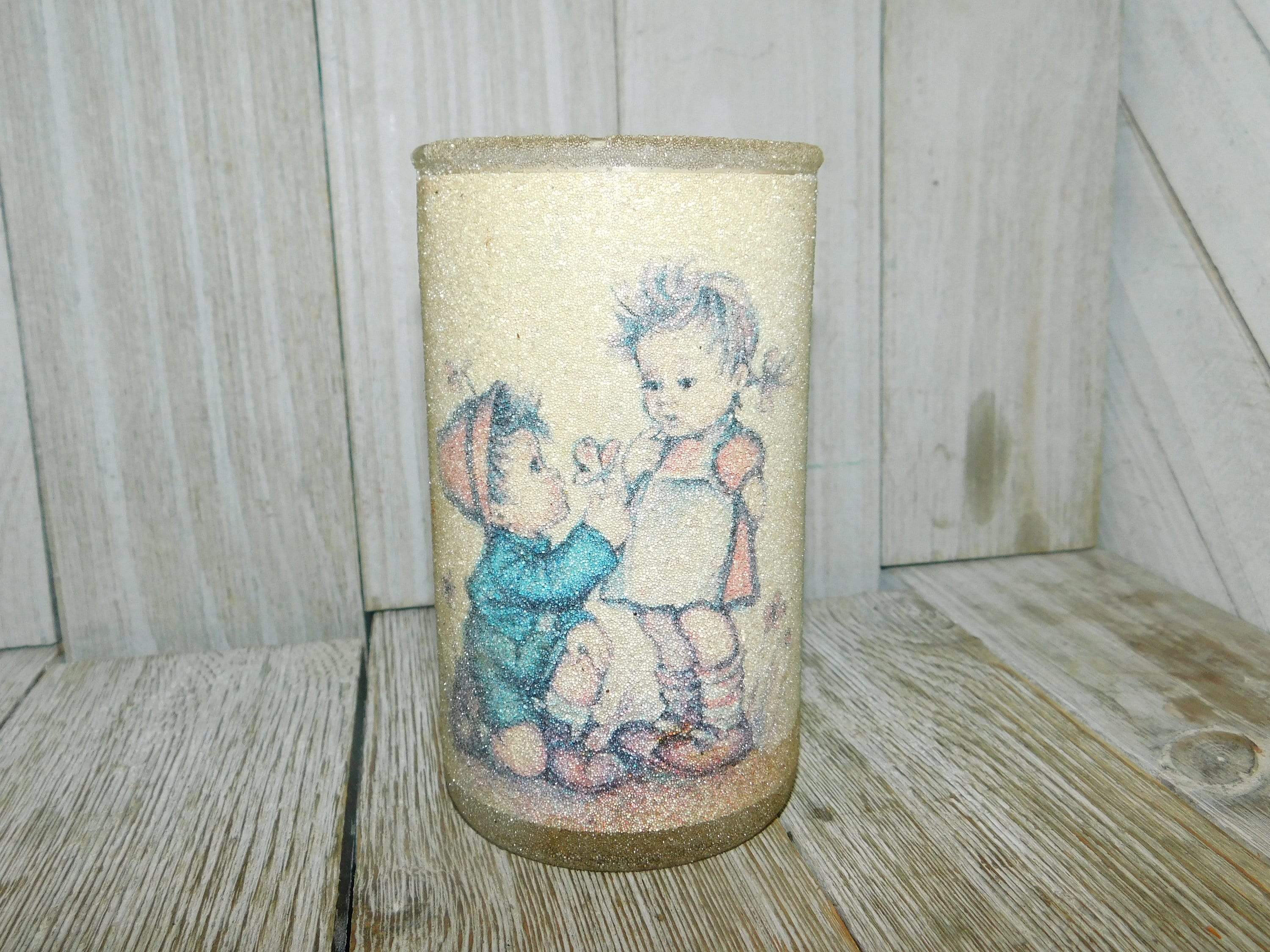 Frosted Candles, Hummel Frosted Little Girl and Boy Candles, Hummel Collectible, Container Candles, Glasses Candle Holders : shC*D