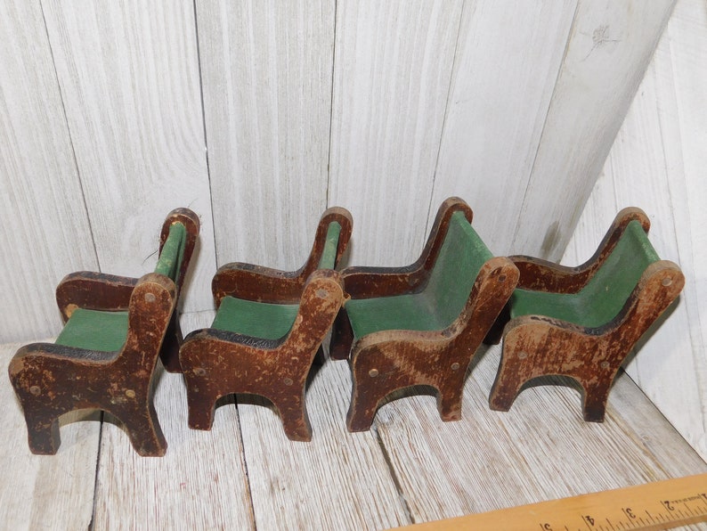 Vintage Doll Chairs Wooden Doll Chairs Green and Brown Wood Etsy