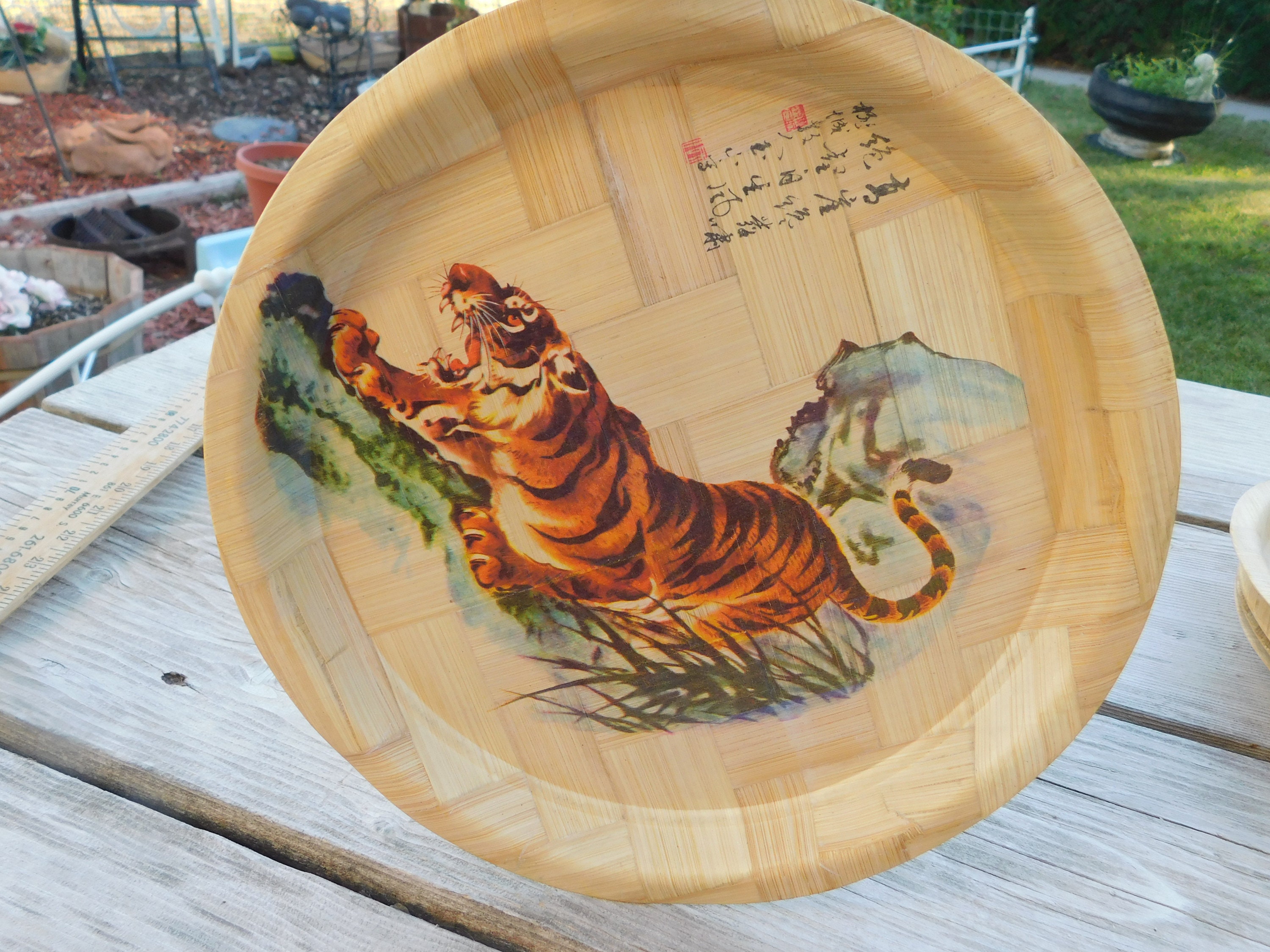 Vintage Tiger Bamboo Plate 1 Bamboo Plates Asian Bamboo Etsy