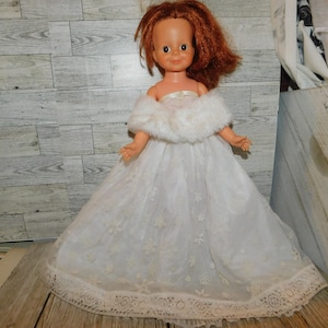 Doll Dress Long w Shawl, Vtg White Long Doll Dress, Doll evening Gown Set, Doll Wedding Dress, Doll Clothes Memories Daysgonebytreasures *y