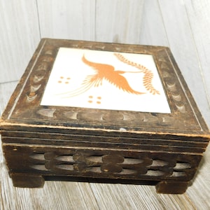Wood Box, Wooden Square Carved Box Jewelry Box Storage Box Vtg Home Decor Country Decor, Farm House Decor Memories Daysgonebytreasures *y