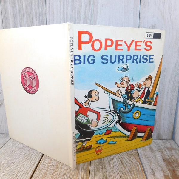 Popeye's Big Surprise Wonder Book, by Barbara Waring, Illustrated Bud Sagendorf, Vint Children Book, Vintage Book, Hard Cover Bk Memories,