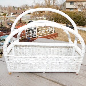 Vintage White Wicker Magazine Rack, Office Storage, Wicker Home Décor ...