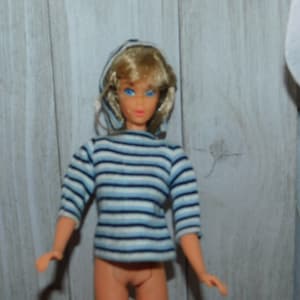 Fashion Doll Stripped hooded Jacket, Vintage Doll Zip In Back Jacket, Doll Clothes, Doll Clothes, Memories, Daysgonebytreasures *y