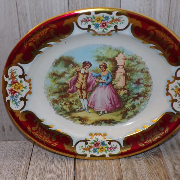 Daher Decorated Ware Long Island New York Made in England, Tin Platter Bowl, Victorian Couple Victorian Home Decor, Daysgonebytreasures