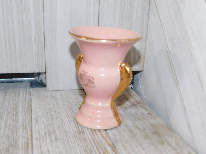 Vintage Small Pink an Gold Vase Vase With Handle Pottery Etsy