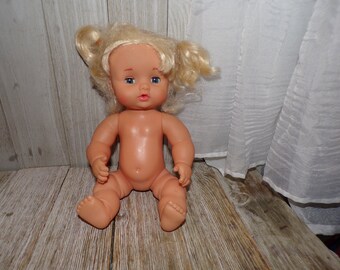 Vtg Plastic Baby Doll w Pigtails, Made In China, Sleepy Eyes, Blue Eyes, Drink and Wet, Vtg Toys, Memoreis, Gift Prop Daysgonebytreasures *