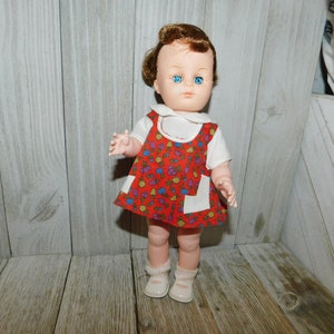 Doll in Red White, Red Dress w White Top, Vintage Rubber Like Doll, Vintage Toys, Childhood Memories, Gift, Prop, Daysgonebytreasures,*