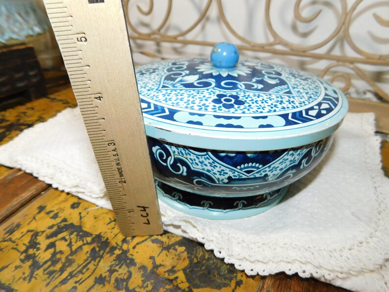 Round Pretty Blue Tin Box Round Tin Box that Spins Around Etsy
