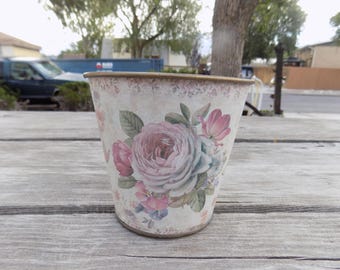 Tin Round with Flowers, Great  Storage, Farmhouse Decor, Gift, Prop, Daysgonebytreasures
