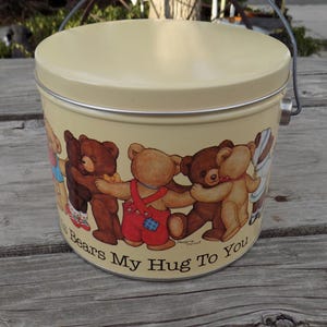 TIN CAN Vtg This BEAR My Hug To You, Bear Tin Can Round Tin Can Bear Tin Can Teddy Bear Can Gift Prop Memories Daysgonebytreasures