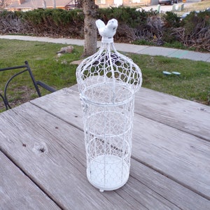 Small White Metal Bird Cage with White Bird on Top, Vintage Metal Bird Cage, Vintage Home Décor, Wedding, Prop, Daysgonebytreasures *y